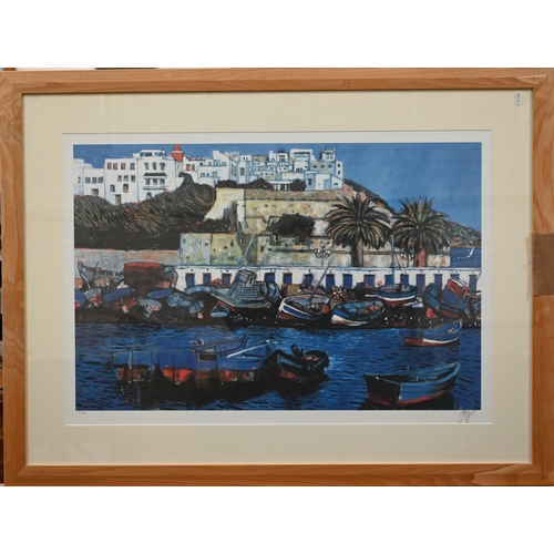 342 - Mixed pictures including pencil signed print of Mediterranean harbour; Max - 1960s harbour view oil ... 