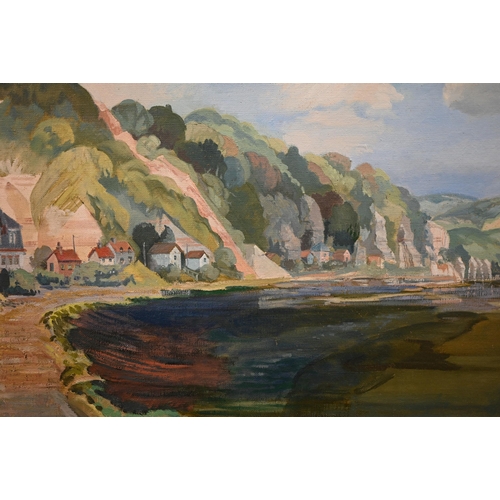 343 - G A Bradshaw - The Seine near Duclair, oil on board, 49 x 100 cm to/w five other various watercolour... 