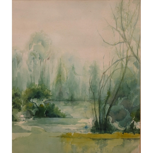 343 - G A Bradshaw - The Seine near Duclair, oil on board, 49 x 100 cm to/w five other various watercolour... 