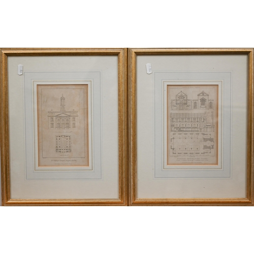 345 - Nineteen various architectural and classical furnishing prints/engravings and an etching of a Tamwor... 