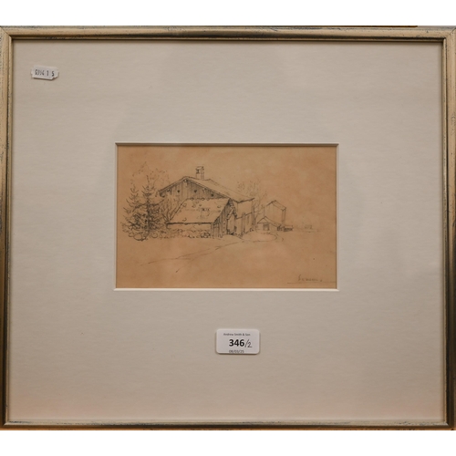 346 - Helen Monro Turner (1901-97) - 'Untitled', pencil drawing, 13 x 20 cm to/w an unattributed pencil sk... 