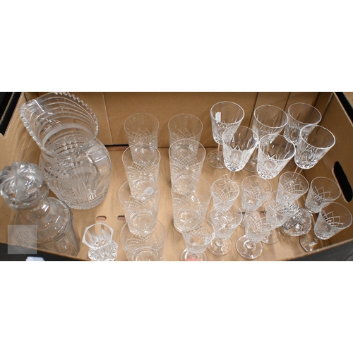 362 - A set of six Waterford 'Lismore' white wine glasses, to/w seven Webb tumblers and nine matching sher... 