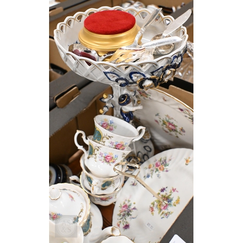 392 - A Royal Albert 'Berkley' tea service c/w teapot, to/w a Continental comport with fruit-pickers on th... 