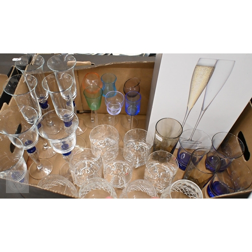 393 - A quantity of drinking glasses including boxed pair of LSA International Grand Champagne Flutes (box... 