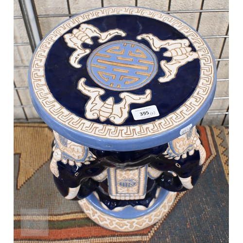 395 - Two Chinese ceramic 'elephant' stools/plant stands, 46/43 cm (2)