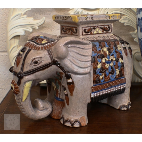 397 - An Asian cream-glazed pottery 'elephant' stool/plant-stand, 46 cm to/w a smaller example and a Chine... 