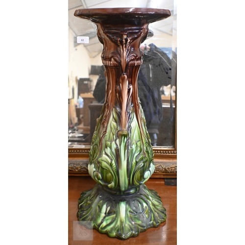 399 - Two majolica jardiniere stands, 54/56 cm high taller one repaired