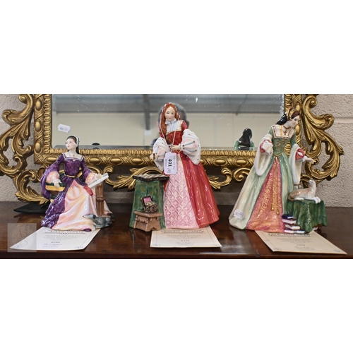 401 - Three limited edition Royal Doulton figures - Lady Jane Grey HN3680, Princess Elizabeth HN3682 and M... 