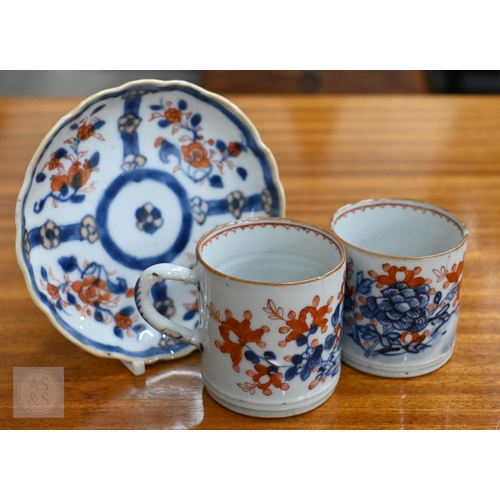 411 - Six 18th and 19th century Chinese famille rose porcelain tea bowls to/w a pair of coffee cans and a ... 