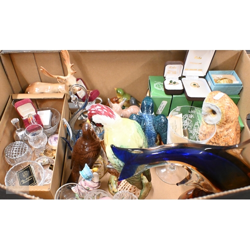 416 - A Beswick Woodpecker 1318 Owl 1046 and other birds, Beatrix Potter figures etc (six boxed), to/w var... 