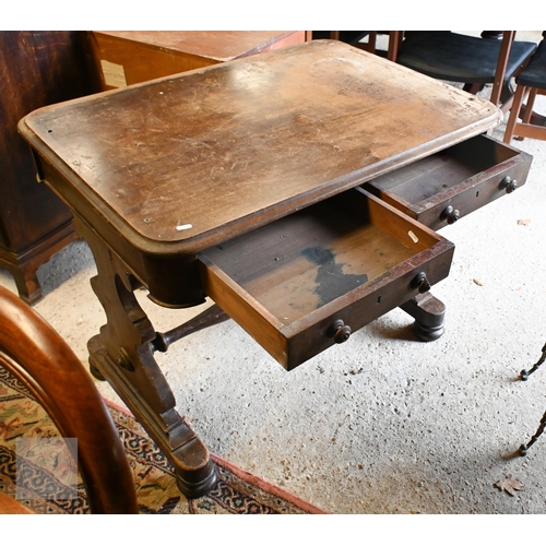 43 - A 19th century mahogany console table with two drawers, 90 x 66 x 72 cm h a/f table