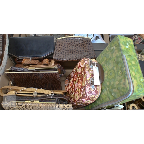 450 - Ten various ladies handbags including crocodile and snakeskin examples to/w two picnic sets in vinyl... 