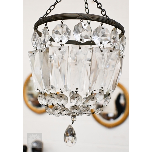 451 - Two pairs of glass ceiling lights hung with facetted drops to/w another similar example (box)