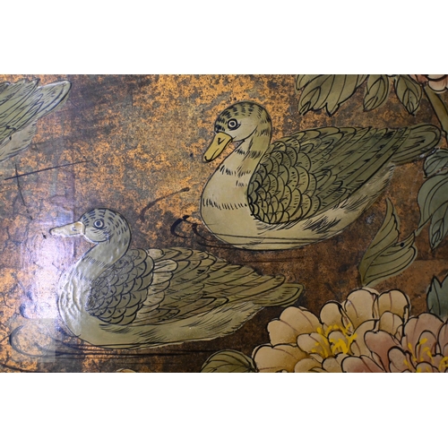 462 - An Asian square lacquered tray decorated with ducks, 54 cm