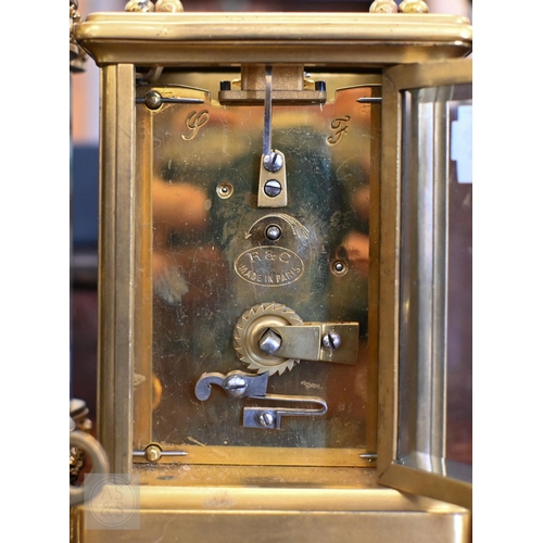 468 - Three brass carriage clocks with enamel dials to/w keys