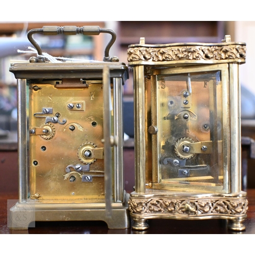 468 - Three brass carriage clocks with enamel dials to/w keys