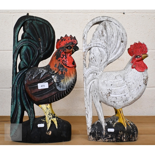 473 - Two painted wood cockerels, 48 cm high (2)