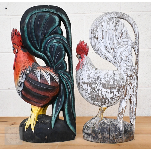 473 - Two painted wood cockerels, 48 cm high (2)