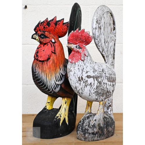 473 - Two painted wood cockerels, 48 cm high (2)