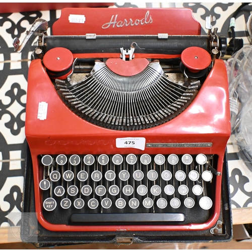 475 - A Harrods-retailed Invicta (Turin) red enamelled portable typewriter, boxed