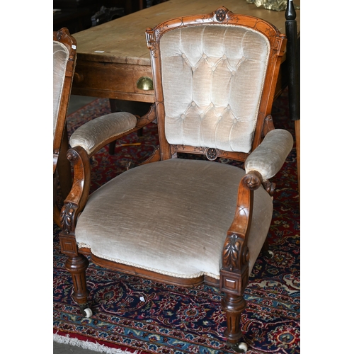 53 - Companion pair of Edwardian carved walnut chairs