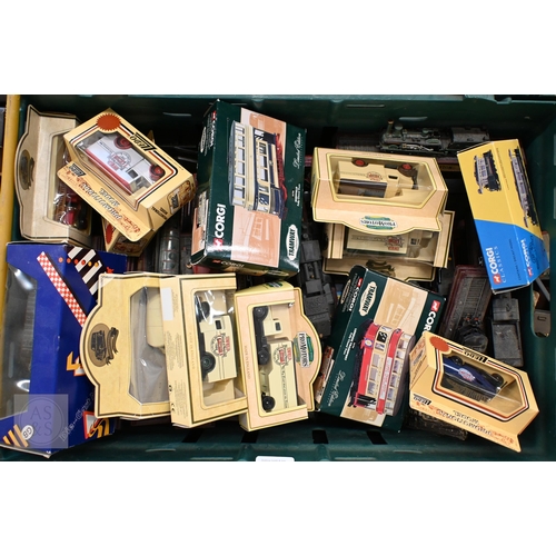 539 - A quantity of model locomotives on wooden bases, to/w a small assortment of Corgi and other boxed ca... 