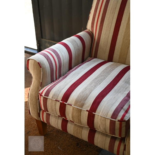 56 - Laura Ashley modern armchair upholstered in multi-coloured striped fabric on hardwood tapering squar... 