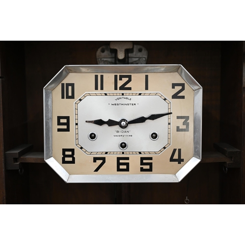 88 - A French Art Deco walnut cased Veritable 'Westminster' Bidan Vaudry-vire wall clock, 44 cm w x 16 cm... 