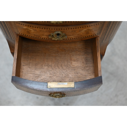 95 - A French kingwood and floral marquetry three drawer side table with pierced brass galleries on the t... 