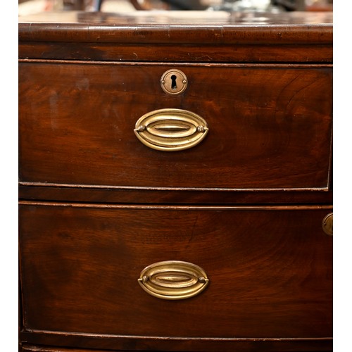 114 - Victorian mahogany bowfront chest of two short over two long drawers raised on splayed bracket feet