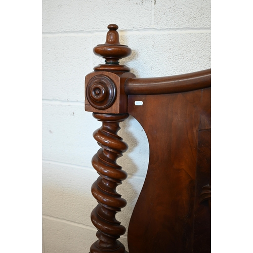 141 - A Victorian carved mahogany double bed headboard with barleytwist pillars, 152 cm wide (5ft)