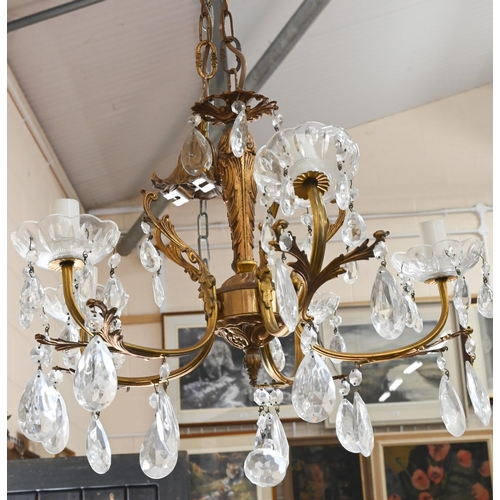 281 - Early 20th century French Empire style bronze and brass six-branch chandelier, approx 35 cm, to/w or... 