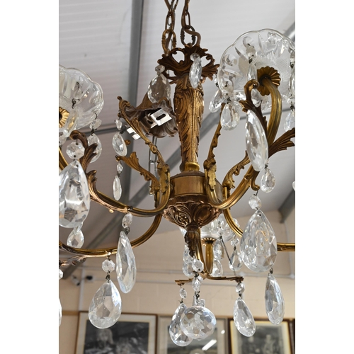 281 - Early 20th century French Empire style bronze and brass six-branch chandelier, approx 35 cm, to/w or... 