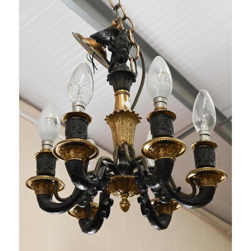 281 - Early 20th century French Empire style bronze and brass six-branch chandelier, approx 35 cm, to/w or... 