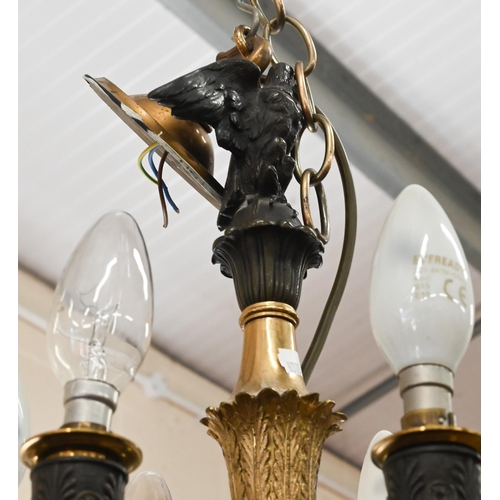 281 - Early 20th century French Empire style bronze and brass six-branch chandelier, approx 35 cm, to/w or... 