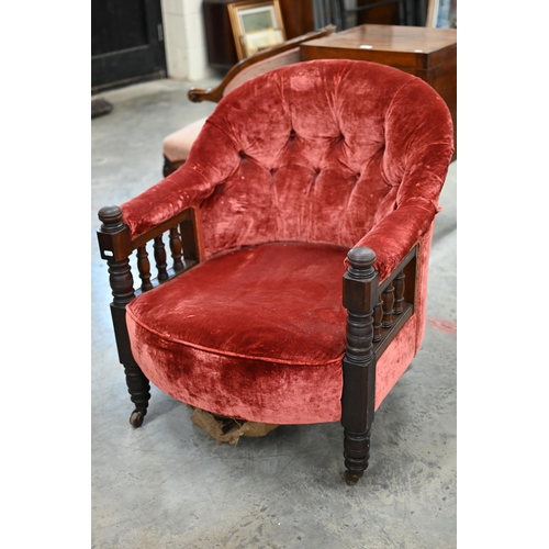 287 - A Victorian mahogany framed button back armchair a/f