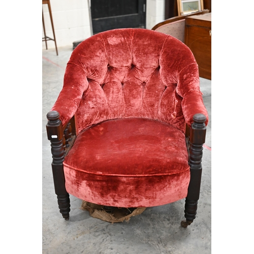 287 - A Victorian mahogany framed button back armchair a/f