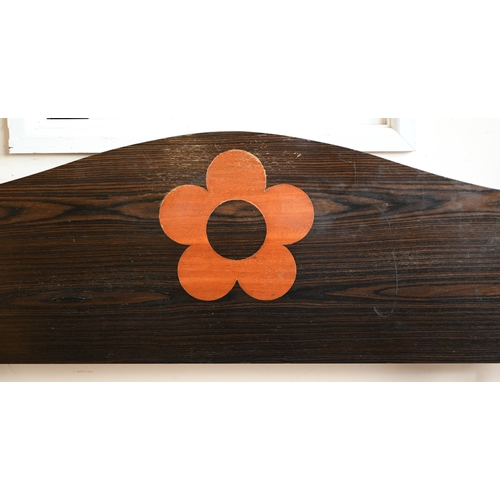 292 - Vintage Mary Quant marquetry daisy inlaid headboard, 134 cm w