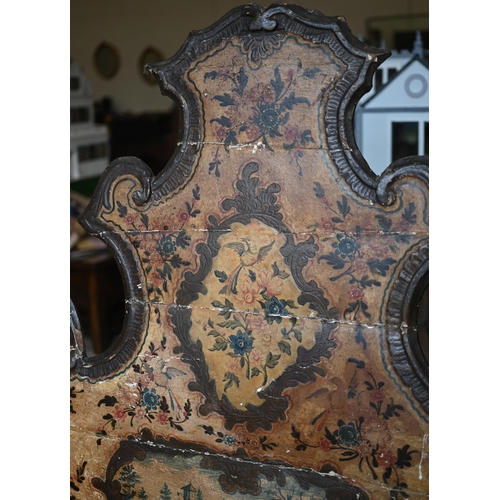 293 - Antique continental gilded and painted pine and gesso headboard, 160 cm w x 144 cm a/f