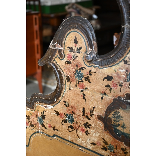 293 - Antique continental gilded and painted pine and gesso headboard, 160 cm w x 144 cm a/f