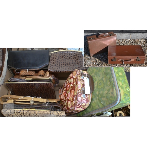 450 - Ten various ladies handbags including crocodile and snakeskin examples to/w two picnic sets in vinyl... 