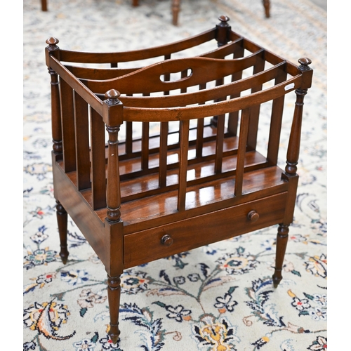 57 - Reproduction mahogany four-division Canterbury on turned legs, to/w a child's chair (2)