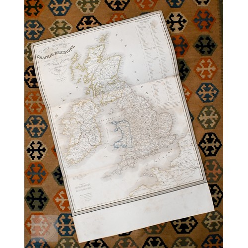 456 - A French 1832 steel map engraving 'Carte Routière de la Grande Bretagne', 83 x 54 cm trimmed - lower... 