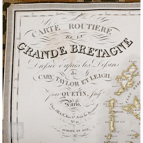 456 - A French 1832 steel map engraving 'Carte Routière de la Grande Bretagne', 83 x 54 cm trimmed - lower... 