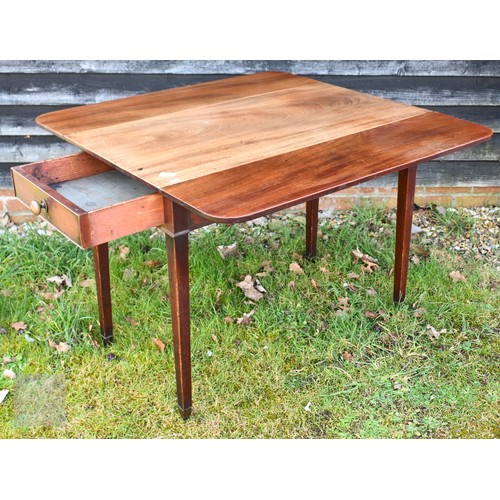 151 - A 19th century mahogany Pembroke table with end drawer and tapering square supports with brass caste... 