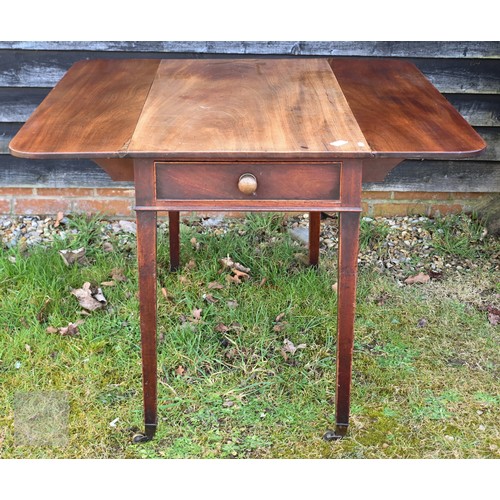 151 - A 19th century mahogany Pembroke table with end drawer and tapering square supports with brass caste... 