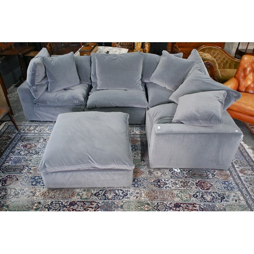 271 - A contemporary Andrew Martin 'Truman' dove grey velvet covered left or right handed corner sofa, 285... 