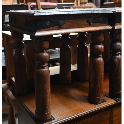 259 - A pair of Indian sheesham hardwood Jali 'Thakat' bedside or lamp tables, 44 x 44 x 50 cm high