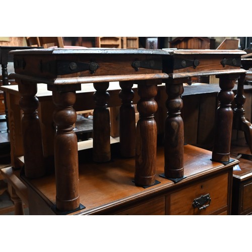 259 - A pair of Indian sheesham hardwood Jali 'Thakat' bedside or lamp tables, 44 x 44 x 50 cm high