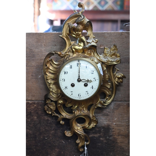 676 - An antique French gilt metal 8-day cartel clock, the 8-day two train movement by Japy Freres, striki... 